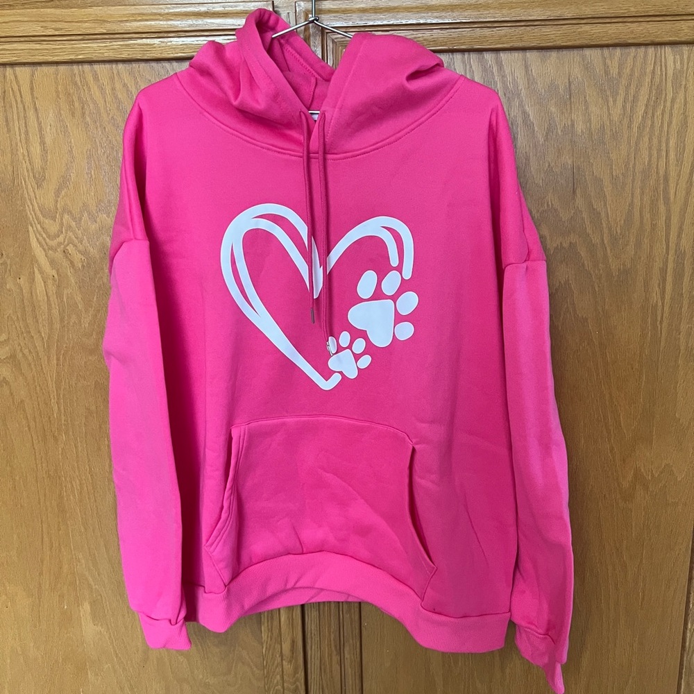 Shein Pink Hoodie-Heart and paws 4XL lightweight fleece